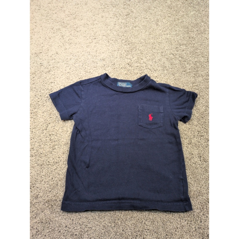 Polo Ralph Lauren Kids Navy Blue Pocket TShirt Red Pony Logo 18M Cotton